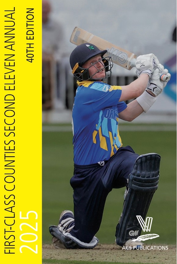 First-Class Counties Second Eleven Annual 2025 40th Edition. Cover photo shows Yorkshire's Harry Duke batting in blue one-day kit.