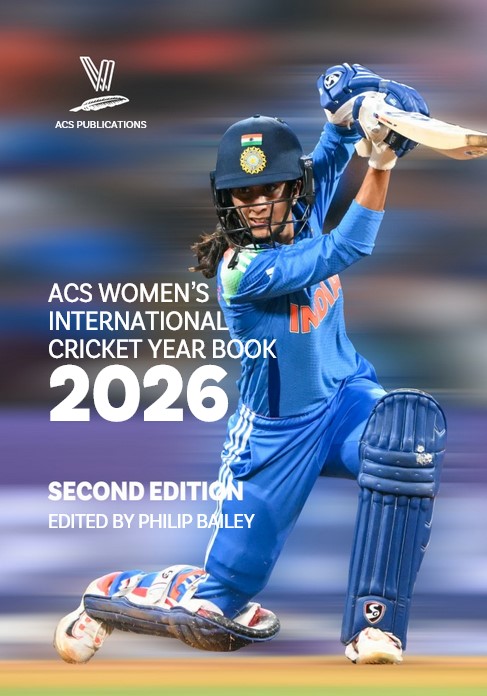 ACS Women's International Cricket Year Book 2026: Second Edition, edited by Philip Bailey. Photo shows Jemimah Rodrigues batting for India