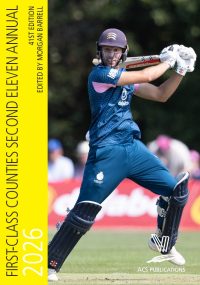 First-Class Counties Second Eleven Annual 2026 41st Edition. Cover photo shows Middlesex's Josh de Caires batting in blue one-day kit.